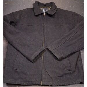 Vintage Gap Men's Wool Jacket Large Navy Collared Quilted Lined Pockets Full Zip